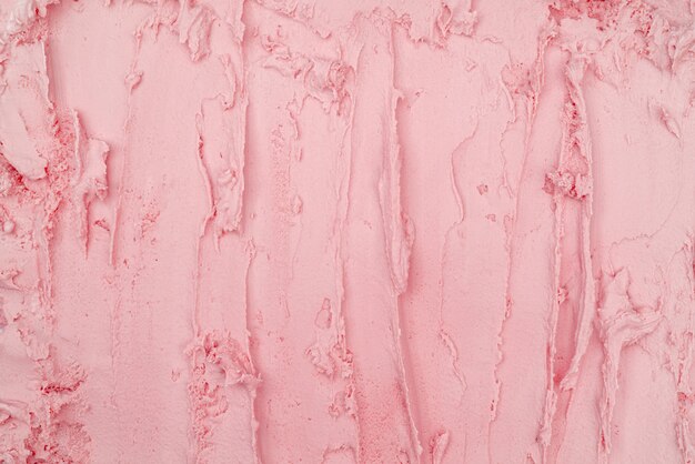 Strawberry ice cream texture. Top view. Delicious cool treat.