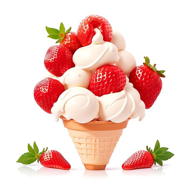 Strawberry Ice cream White background with all details ai generated