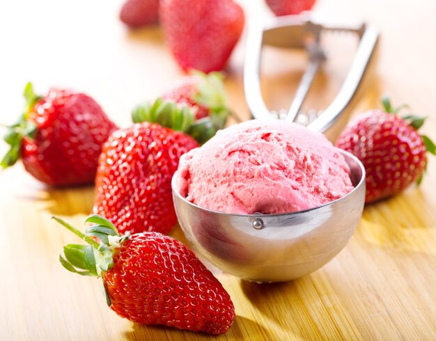 Strawberry ice cream with fresh berries