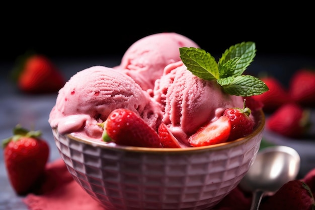 Strawberry Ice Cream with Fresh Strawberries