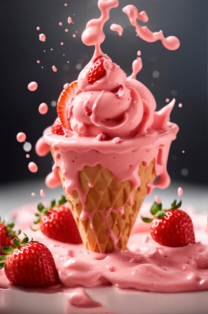 strawberry ice cream with strawberry splash