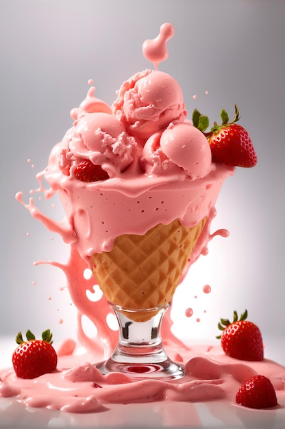 strawberry ice cream with strawberry splash