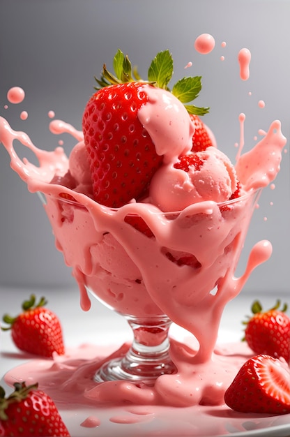 strawberry ice cream with strawberry splash