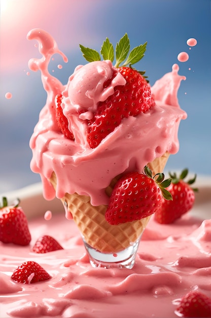 strawberry ice cream with strawberry splash