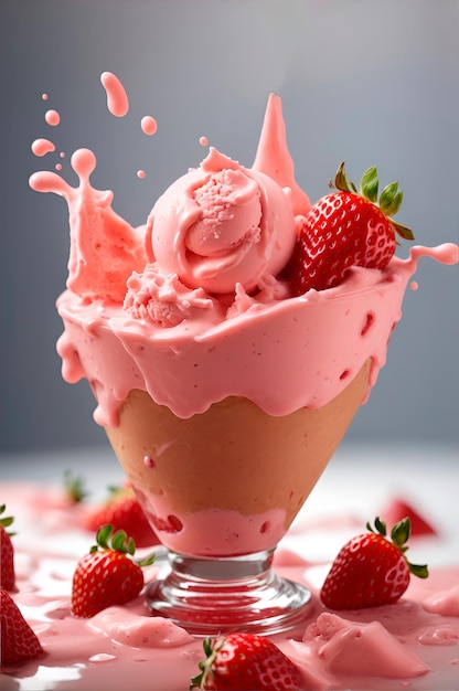 strawberry ice cream with strawberry splash