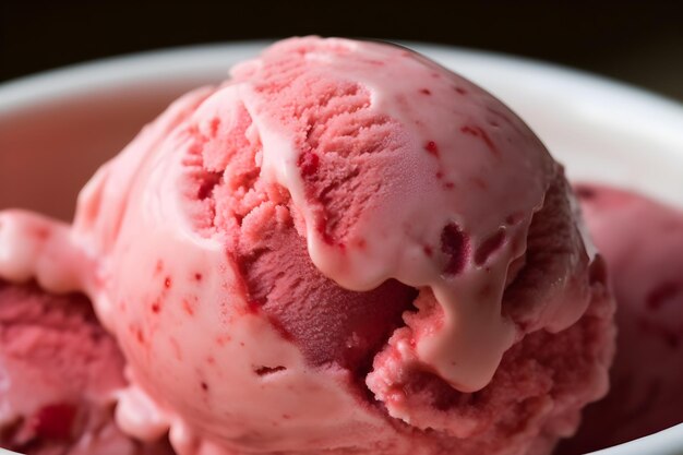 Strawberry icecream close up view