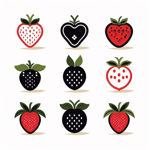 Strawberry icon set in flat style Vector illustration on white background