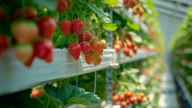 사진 스마트 온실에서 딸기 수직 식물 수직 농장 유기농 신선한 과일