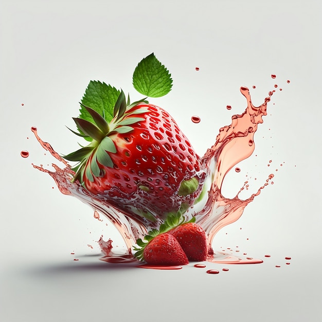 A strawberry is being poured into a bowl with a splash of water.