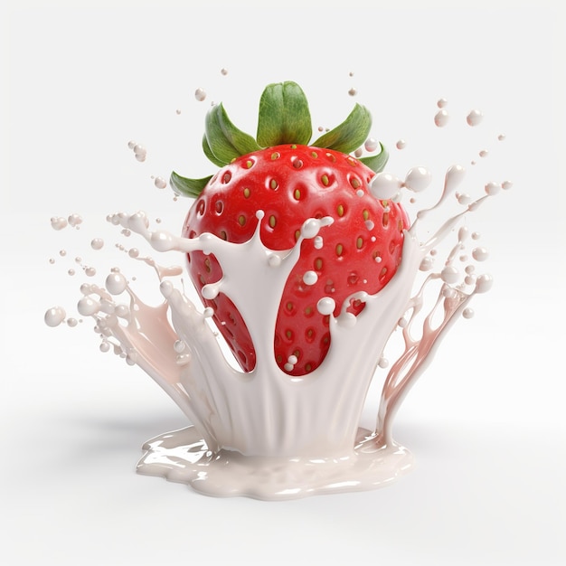 Photo a strawberry is being poured into a milk splash.