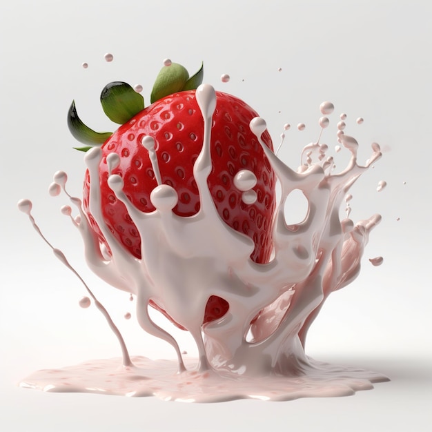 Photo a strawberry is being poured into a splash of milk.