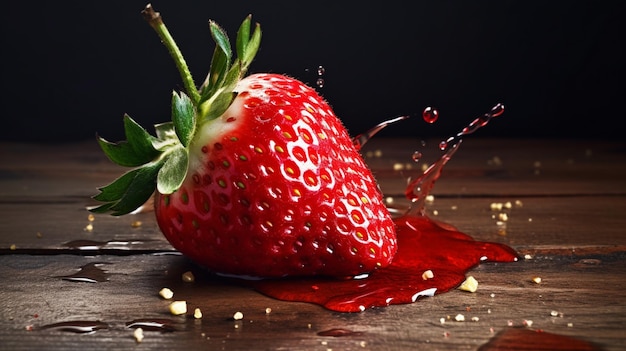 A strawberry is poured into a bowl of liquid.