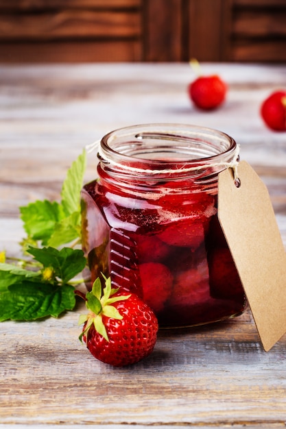 Strawberry jam in glass jar