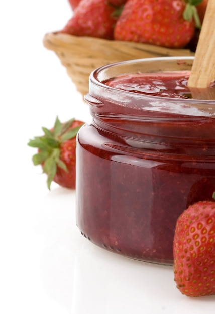 Strawberry jam isolated on white