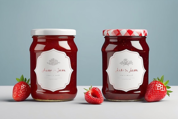 Strawberry Jam Jar MockUp Twee potten Blank Label