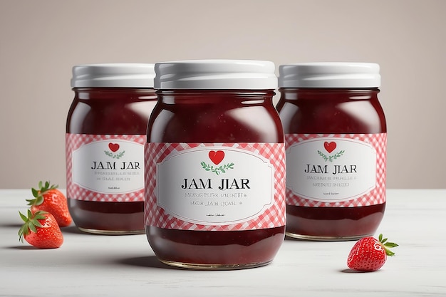 Strawberry Jam Jar MockUp Twee potten Blank Label