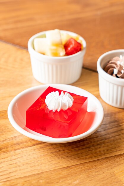 Strawberry jelly with white cream