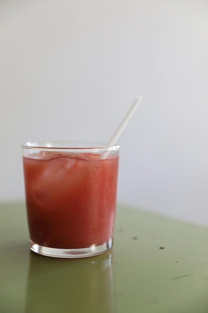 Strawberry juice in close up , drink