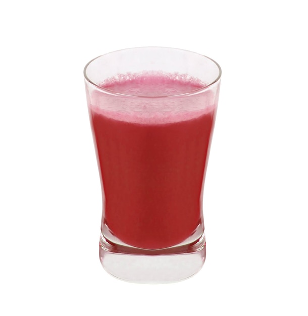 Strawberry juice in glass isolated on white background