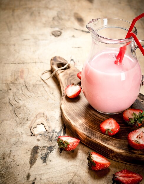 Strawberry juice in the pitcher.