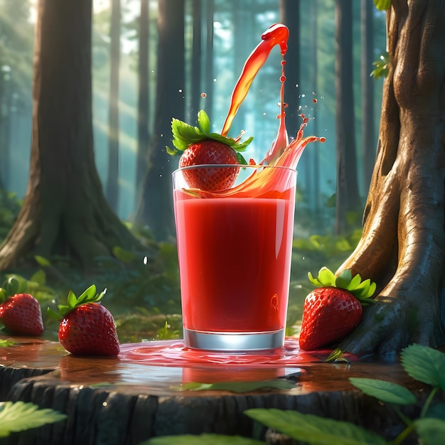 Strawberry juice Podium in forest