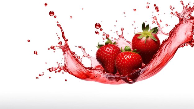 Photo strawberry and juice splash isolated on white background swirl wave of strawberry juice with