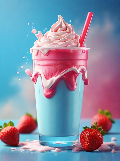 Strawberry Juice with milk cream explosion