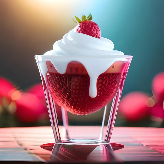 Strawberry juice with milk and cup on the table