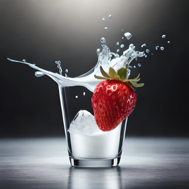 테이블 위에 우유와 컵을 넣은 딸기 주스