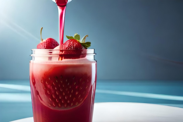 Photo strawberry juice with milk and cup on the table