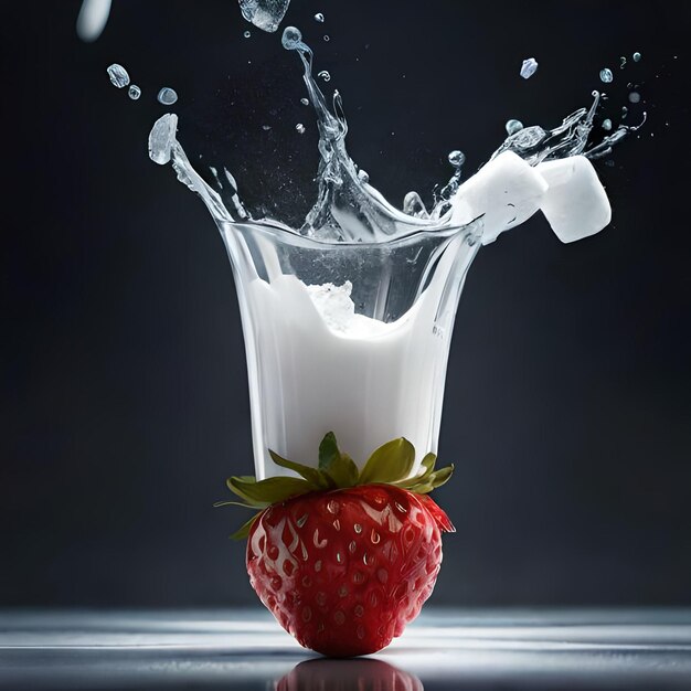 Strawberry juice with milk and cup on the table