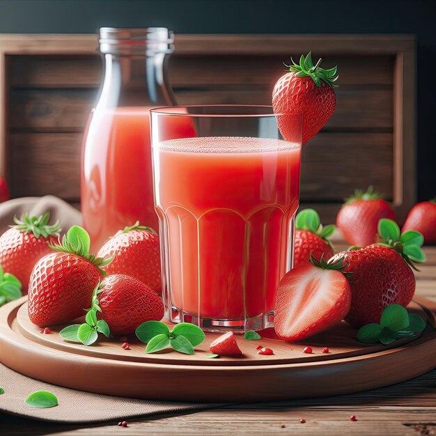 Strawberry juice on a wood table