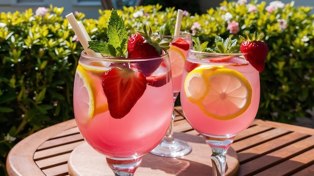 Strawberry lemonade on the table