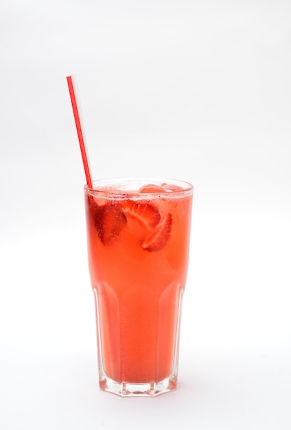 Strawberry lemonade in a transparent glass 