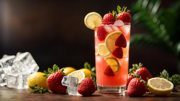 Foto limonata di fragole con fragole appena tagliate