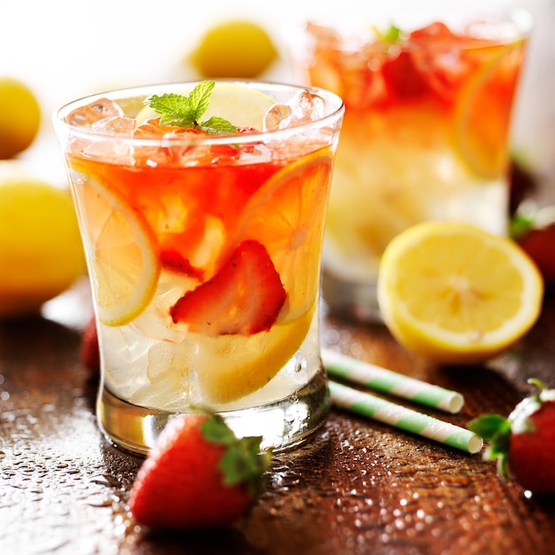 Strawberry lemonade with mint in glasses