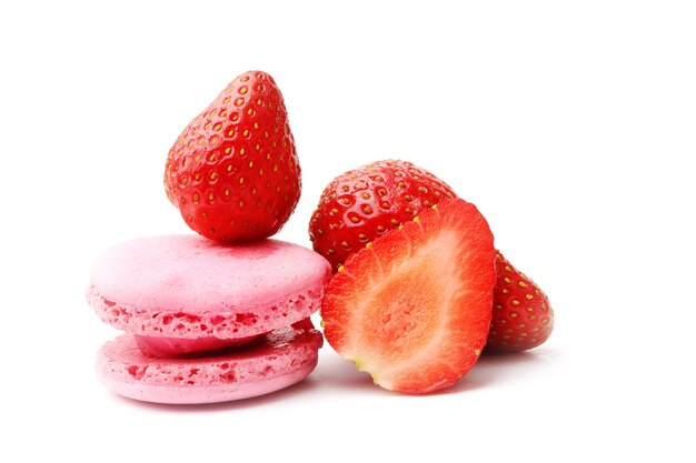 Strawberry and macaroon on a white background