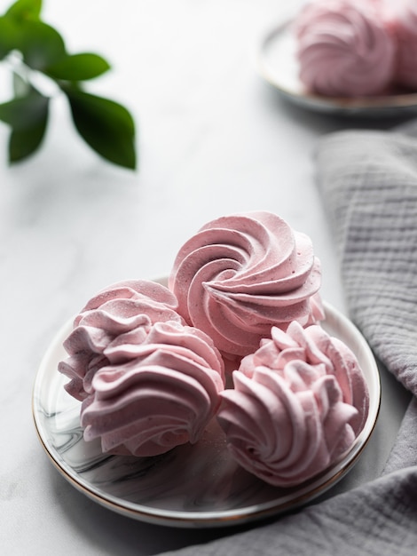 Strawberry marshmallows on a plate