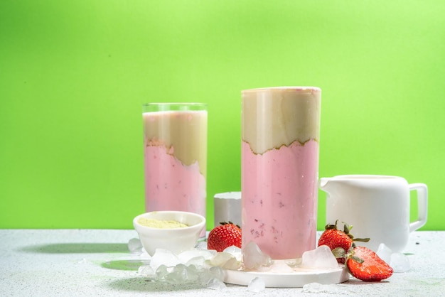 Strawberry and matcha latte cocktail
