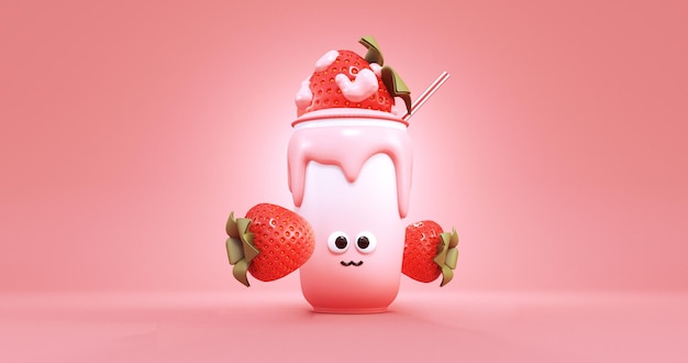 strawberry milk flavor 3d render illustration