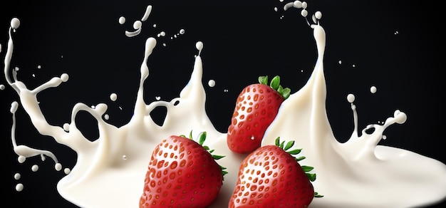 Strawberry milk splashing with strawberry isolated on Black background