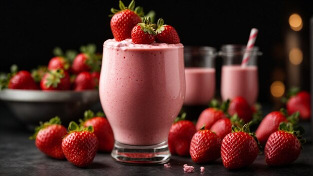 Strawberry milkshake on a black background