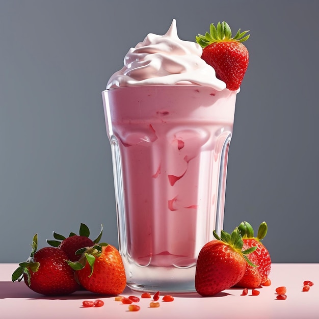 Strawberry milkshake in a glass on a black background