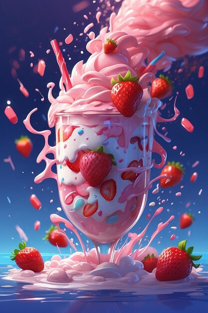 Photo strawberry milkshake glass