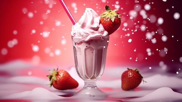 Strawberry milkshake ice drink strawberry chocolate splash background