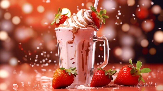 Strawberry milkshake ice drink strawberry chocolate splash background