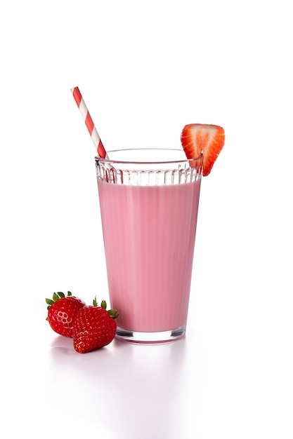 Strawberry milkshake on pink background
