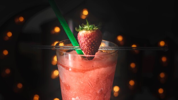 Strawberry milkshake with fresh fruits