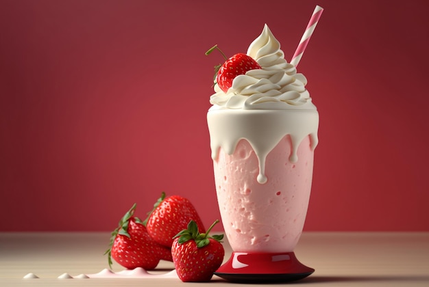 Strawberry milkshake with pastel backdrop generative ai