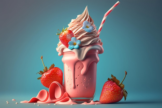 Strawberry milkshake with pastel backdrop generative ai